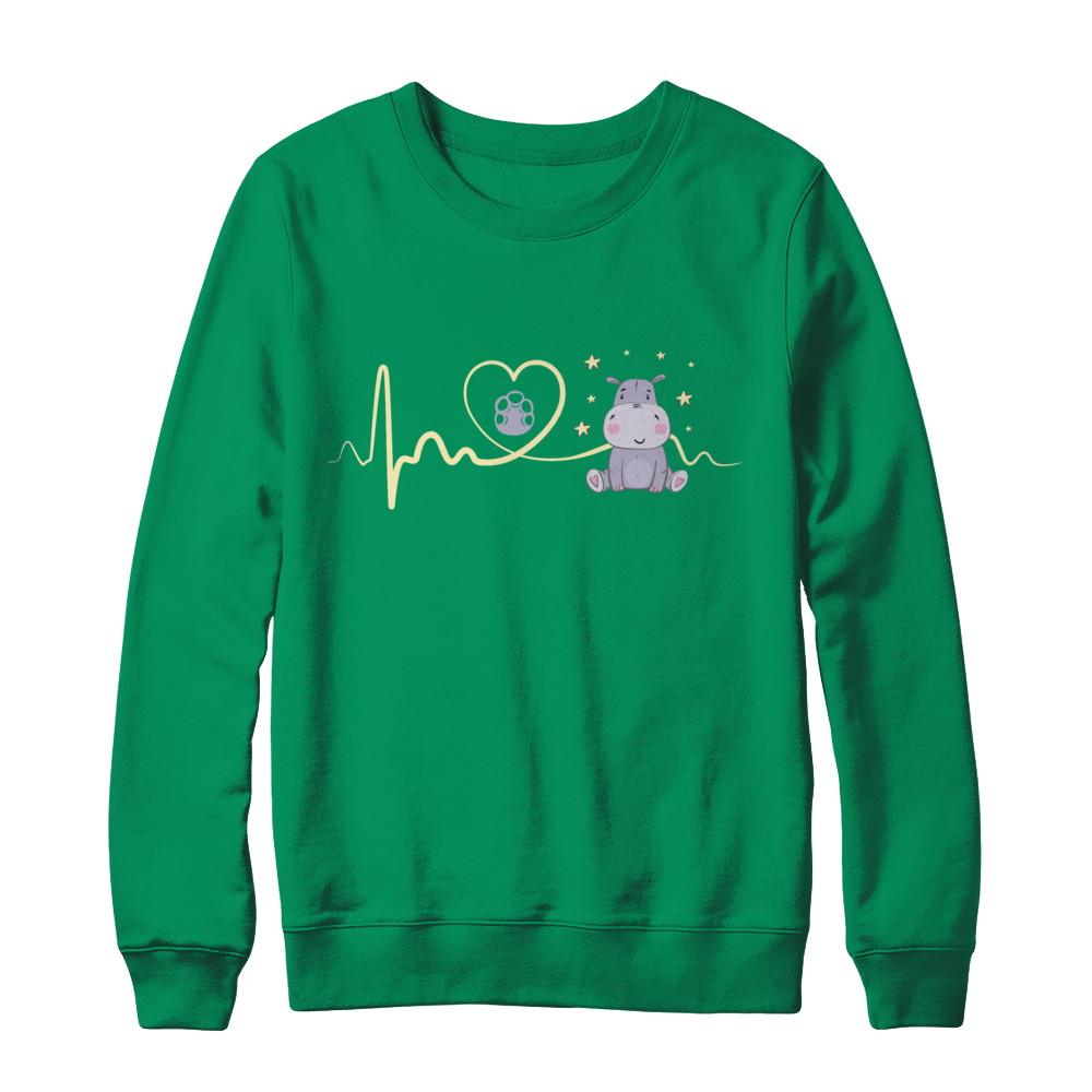 Hippo Cute Preemie Baby Heartbeat-T-Shirt & Sweatshirt-Crewneck Sweatshirt-Irish Green