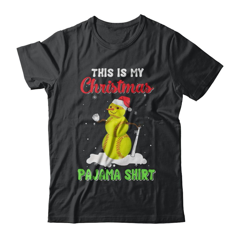 This Is My Christmas Pajama Xmas Snowman Softball-T-Shirt & Sweatshirt-Classic T-Shirt-Black