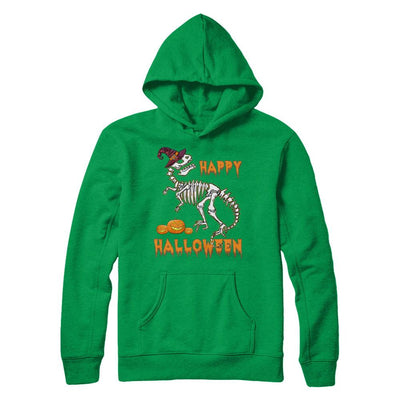 Funny Happy Halloween T-Rex Skeleton Dinosaur-T-Shirt & Sweatshirt-Pullover Hoodie-Irish Green