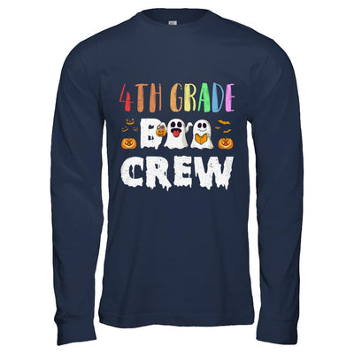 Cute Boo Crew 4th Grade Teacher Halloween-T-Shirt & Hoodie-Long Sleeve T-Shirt-Navy