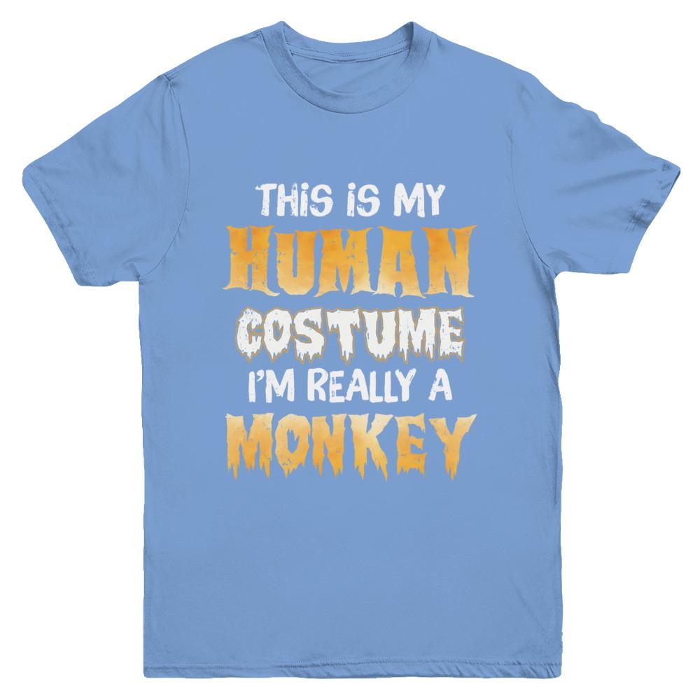 This Is My Human Costume Monkey Halloween Youth-Youth Shirt-Youth T-Shirt-Carolina Blue