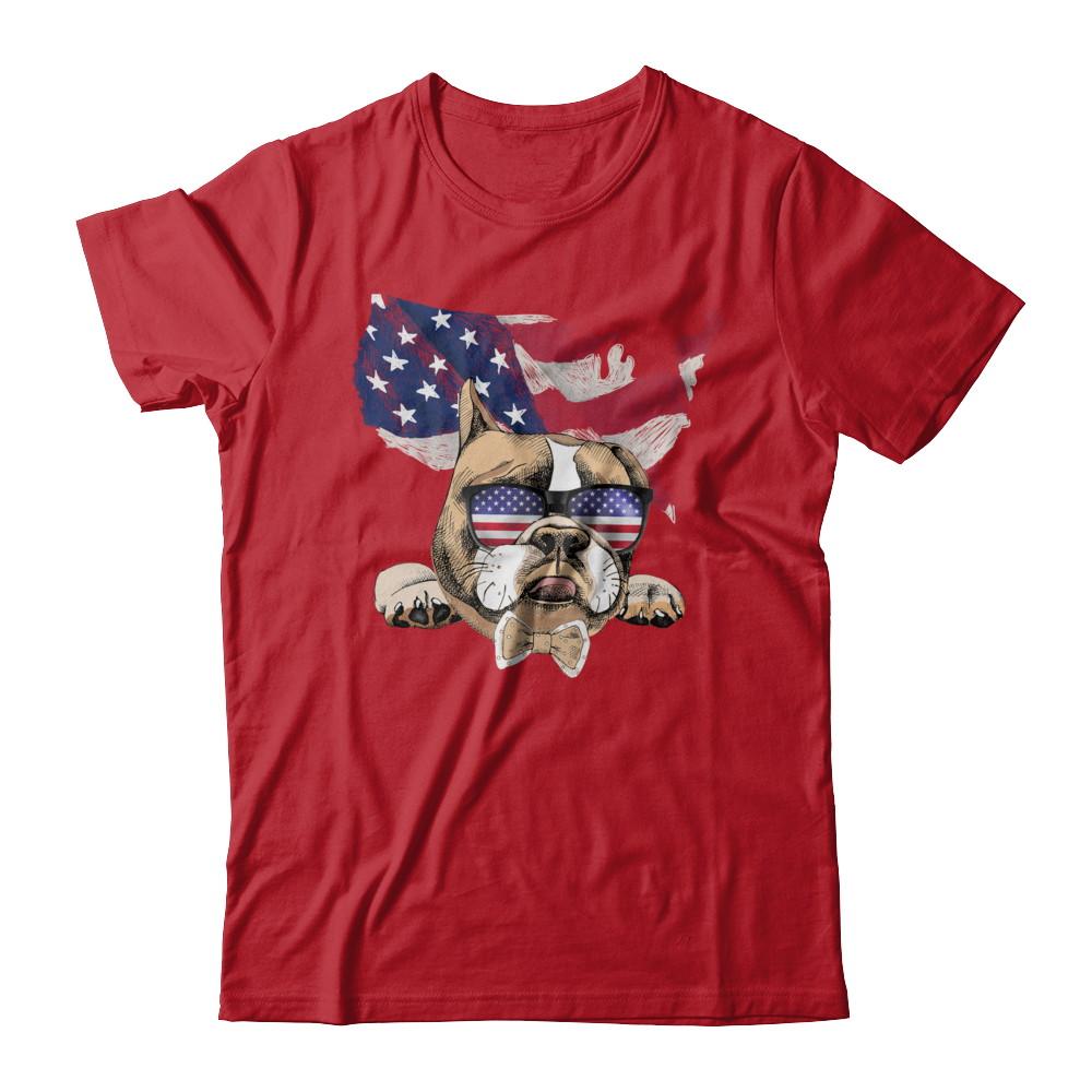 Funny Patriot Bulldog Dog 4Th Of July American Flag-T-Shirt & Hoodie-Classic T-Shirt-Red