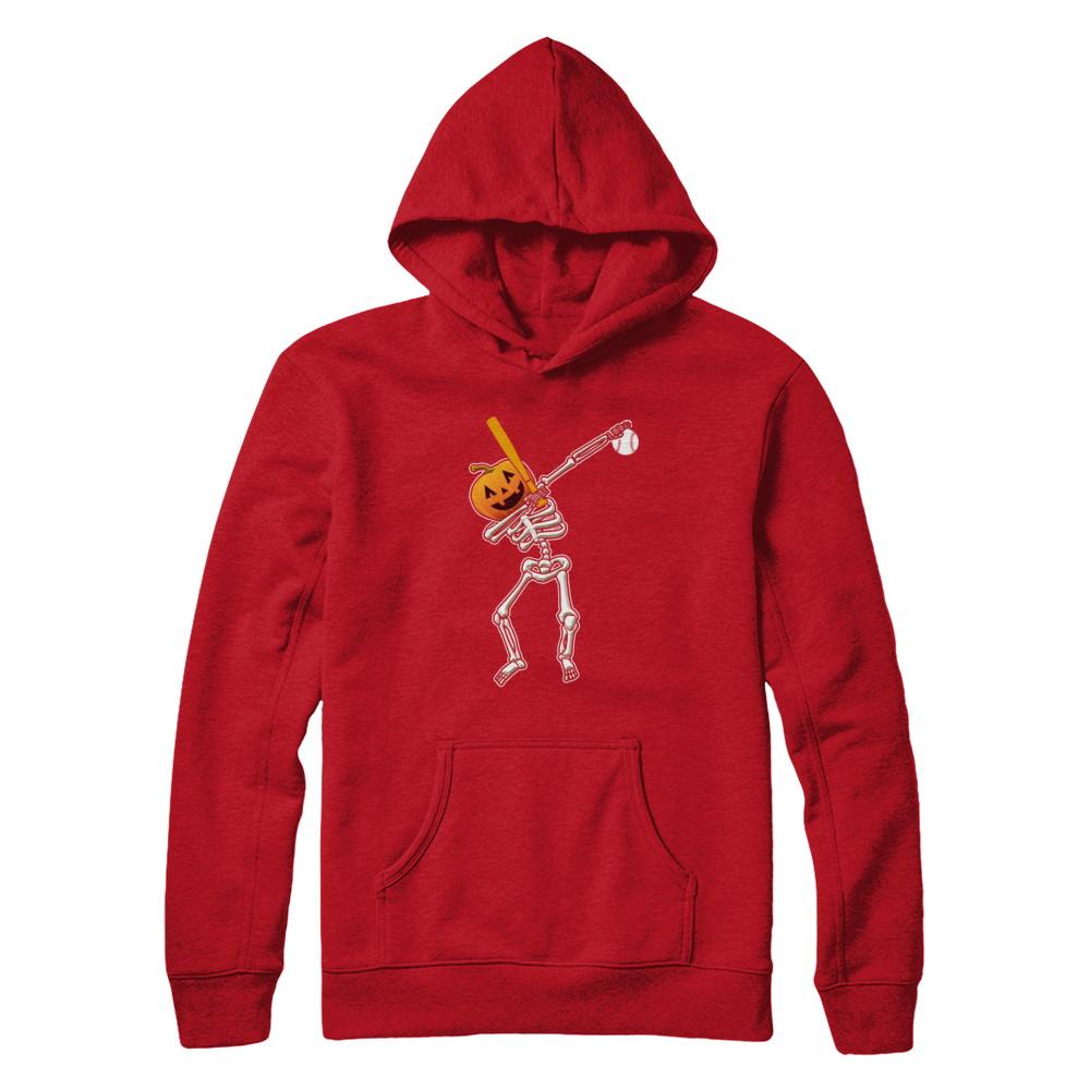 Halloween Dabbing Skeleton Baseball-T-Shirt & Hoodie-Pullover Hoodie-Red
