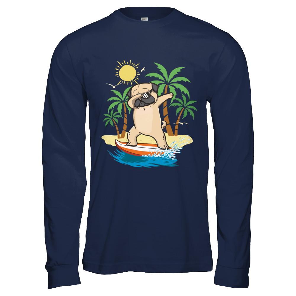 Summer Vacation Dabbing Pug Surfing Surfboard Gift-T-Shirt & Hoodie-Long Sleeve T-Shirt-Navy