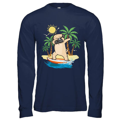Summer Vacation Dabbing Pug Surfing Surfboard Gift-T-Shirt & Hoodie-Long Sleeve T-Shirt-Navy
