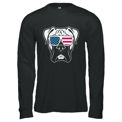 Boxer Dog American Flag Glasses 4Th Of July-T-Shirt & Hoodie-Long Sleeve T-Shirt-Black