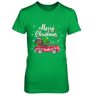 Dachshund Retriever Rides Red Truck Christmas Pajama-T-Shirt & Sweatshirt-Women's T-Shirt-Irish Green