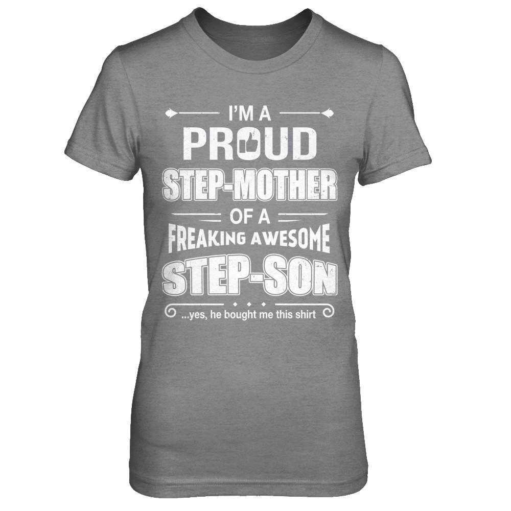 I'm A Proud Step-Mom Of Awesome Step-Son Mothers Day-T-Shirt & Hoodie-Women's T-Shirt-Sport Grey