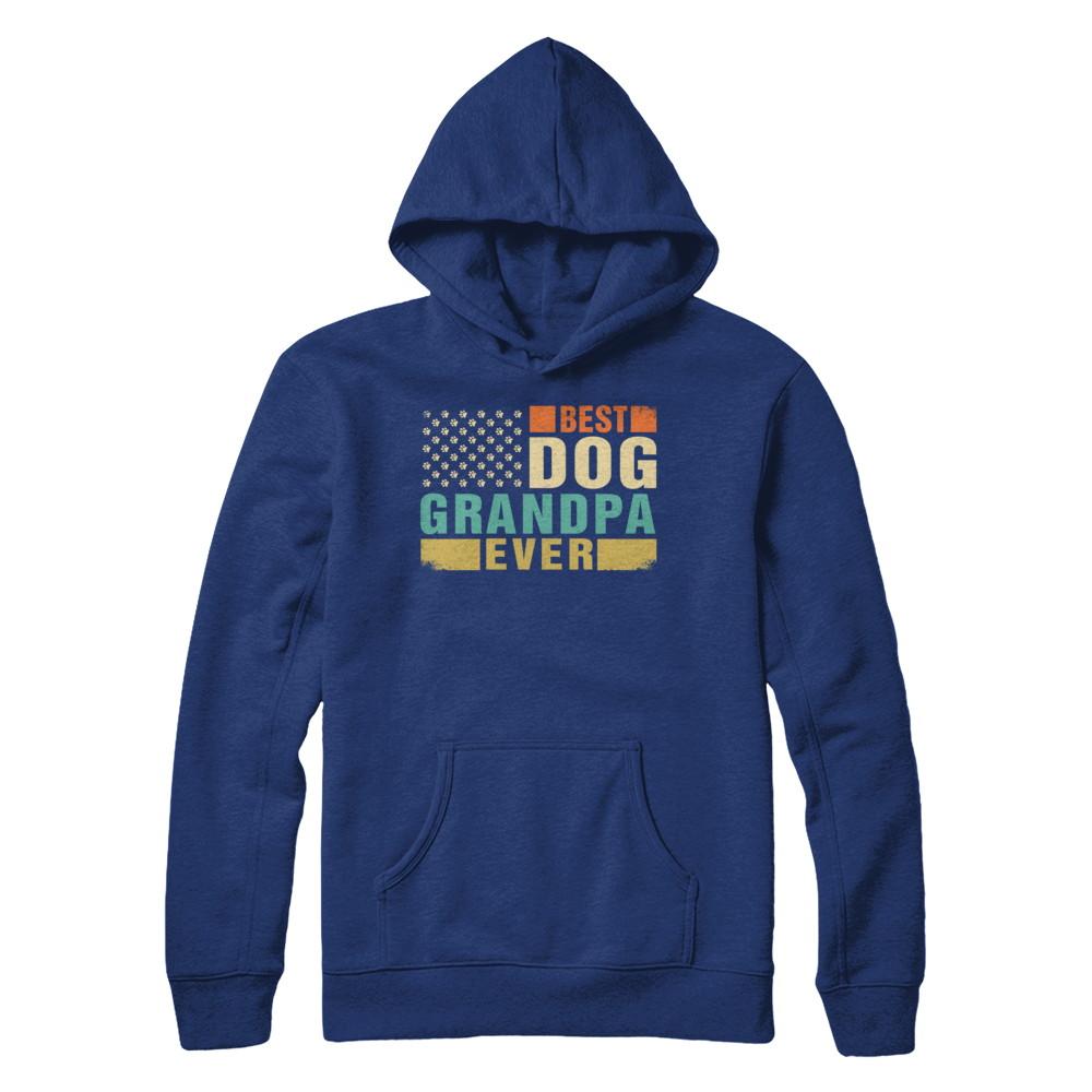 Vintage Retro BEST DOG GRANDPA EVER American Flag Fathers Day-T-Shirt & Hoodie-Pullover Hoodie-Deep Royal