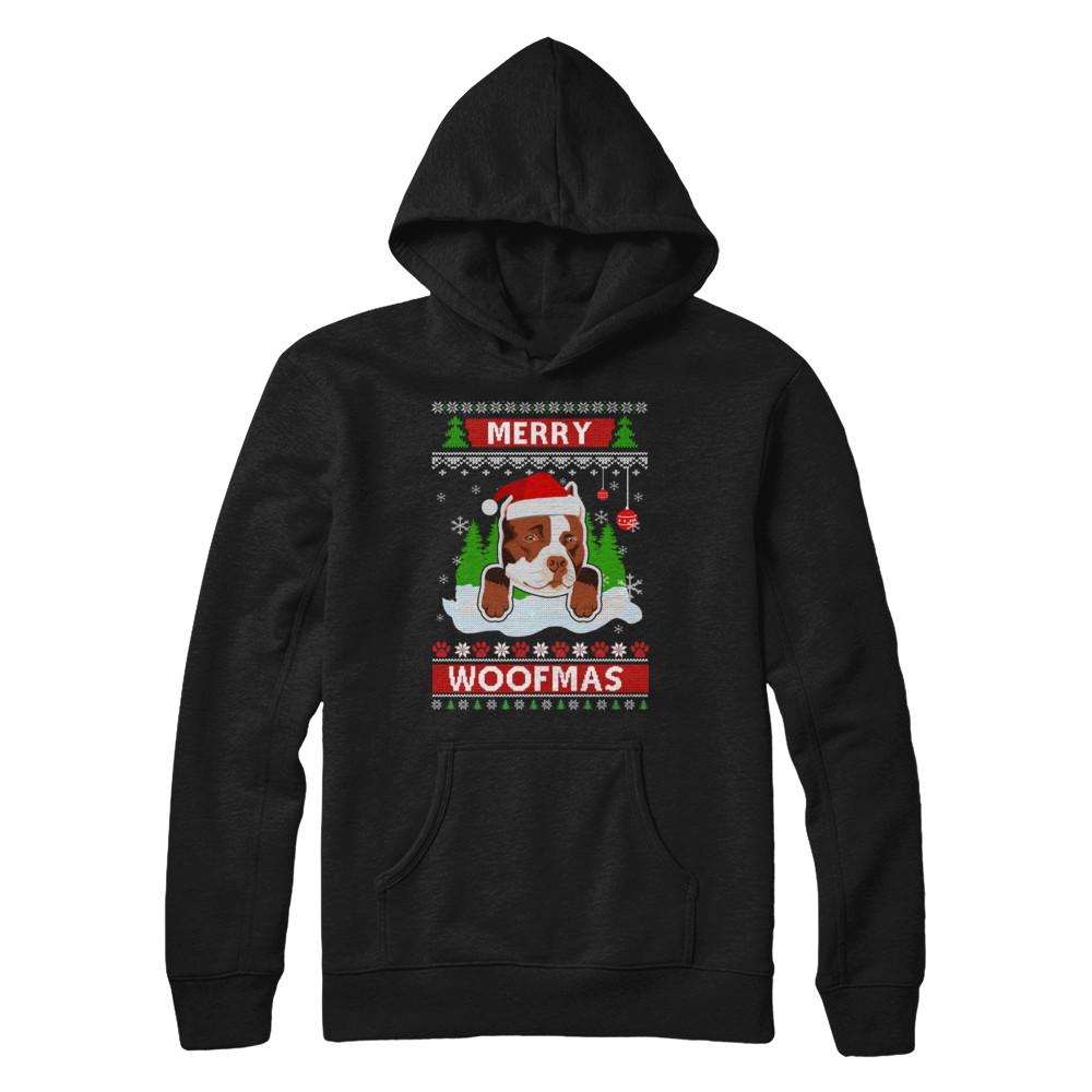 Pitbull Merry Woofmas Ugly Christmas Sweater-T-Shirt & Sweatshirt-Pullover Hoodie-Black