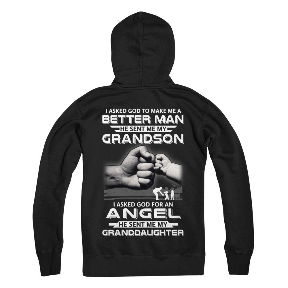 A Best Friend He Sent Me My Grandson & Angel Granddaughter-T-Shirt & Hoodie-Pullover Hoodie-Black