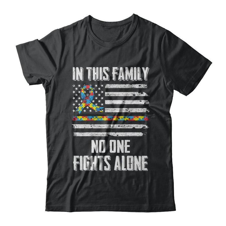 In This Family No One Fights Alone Autism Awareness-T-Shirt & Hoodie-Classic T-Shirt-Black