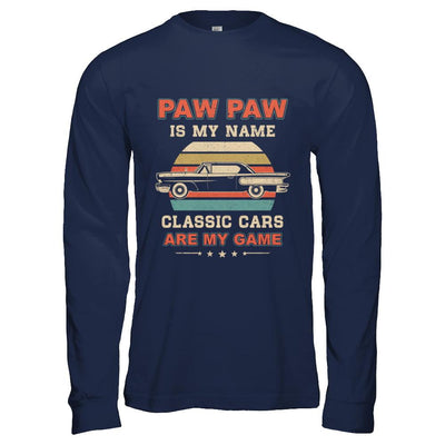 Vintage Paw Paw Is My Name Class Cars Are My Game Fathers Day-T-Shirt & Hoodie-Long Sleeve T-Shirt-Navy