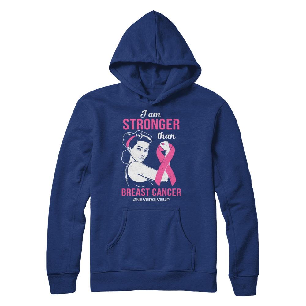 I Am Stronger Than Breast Cancer Awareness Support-T-Shirt & Hoodie-Pullover Hoodie-Deep Royal