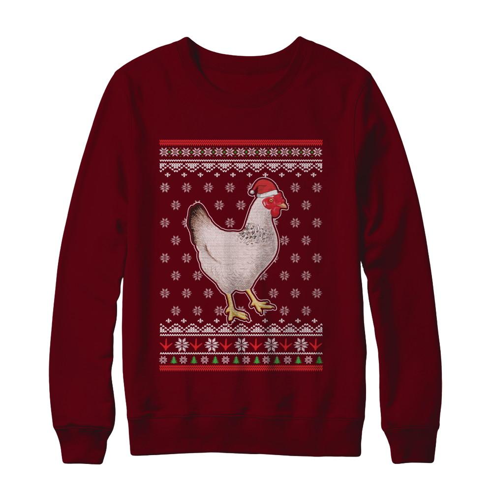 Pajamas Chicken With Santa Hat Ugly Christmas Sweater-T-Shirt & Sweatshirt-Crewneck Sweatshirt-Maroon