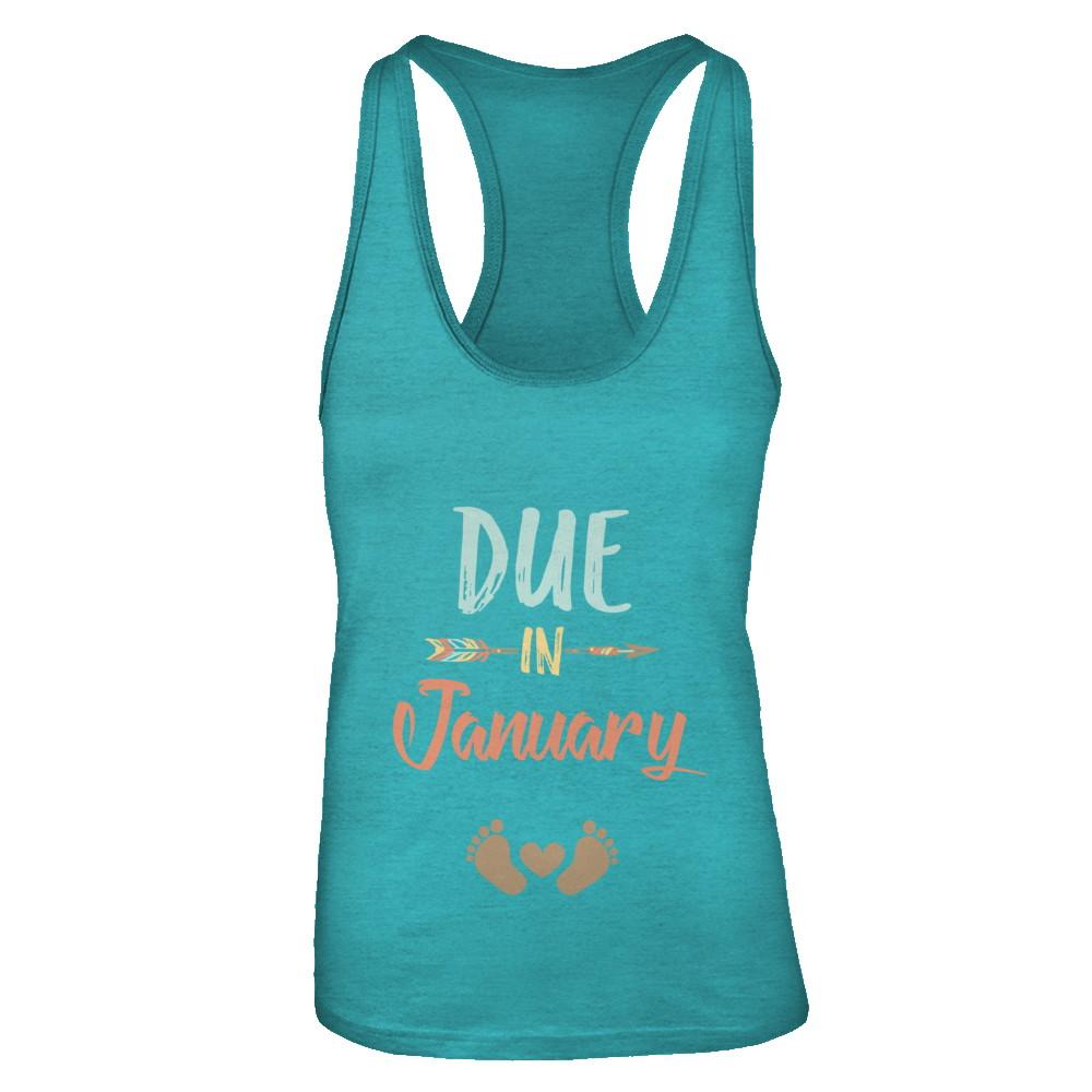 Due Date January 2021 Announcement Mommy Bump Pregnancy-T-Shirt & Tank Top-Women's Ideal Racerback Tank-Tahiti Blue