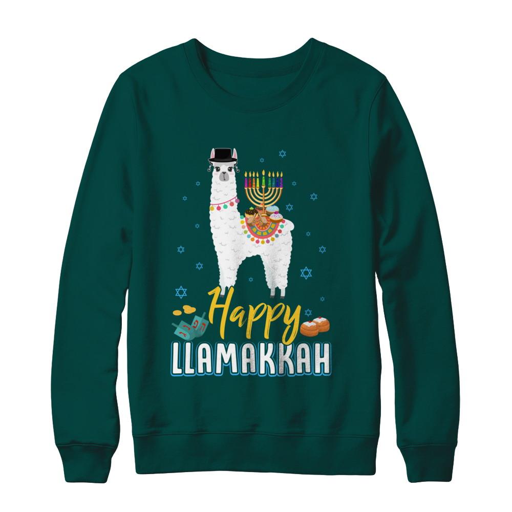 Funny Happy Llamakkah Hanukkah Llama-T-Shirt & Sweatshirt-Crewneck Sweatshirt-Deep Forest