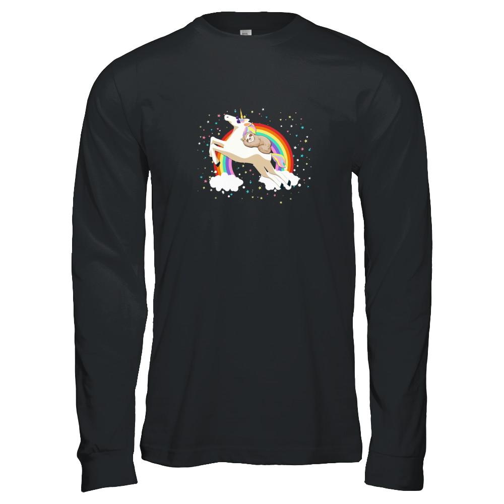 Funny Sloth Riding Unicorn Lover-T-Shirt & Tank Top-Long Sleeve T-Shirt-Black