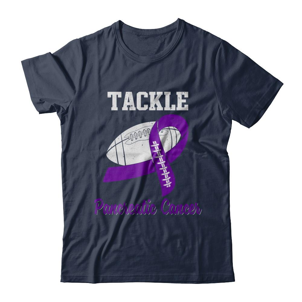 Football Survivor Tackle Purple Pancreatic Cancer Awareness-T-Shirt & Hoodie-Classic T-Shirt-Navy
