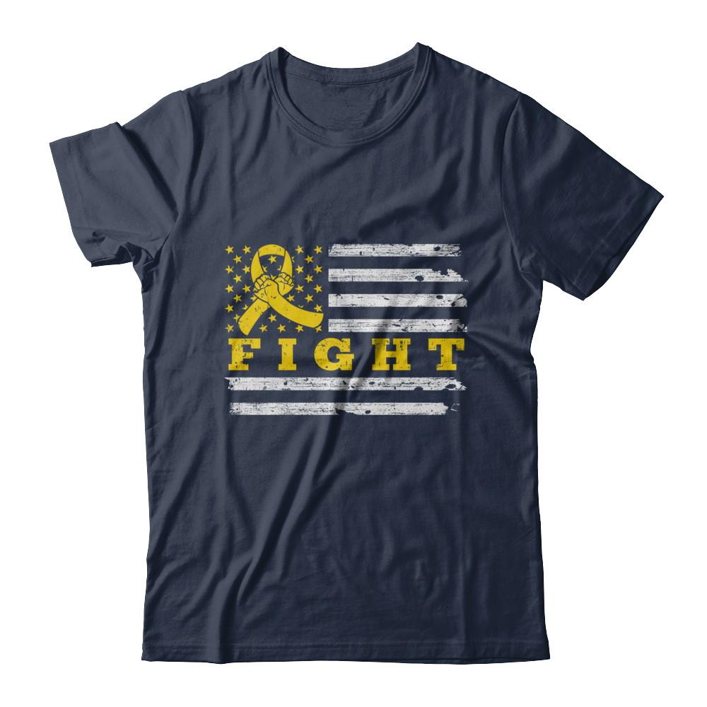 Fight Gold Yellow Ribbon US Flag Childhood Cancer Awareness-T-Shirt & Hoodie-Classic T-Shirt-Navy