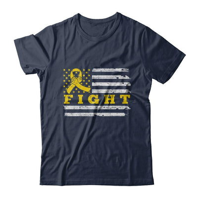 Fight Gold Yellow Ribbon US Flag Childhood Cancer Awareness-T-Shirt & Hoodie-Classic T-Shirt-Navy