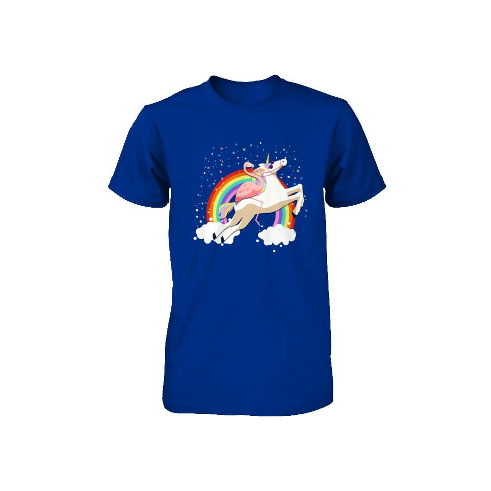 Flamingo Pink Bird Riding Unicorn Youth-Youth Shirt-
