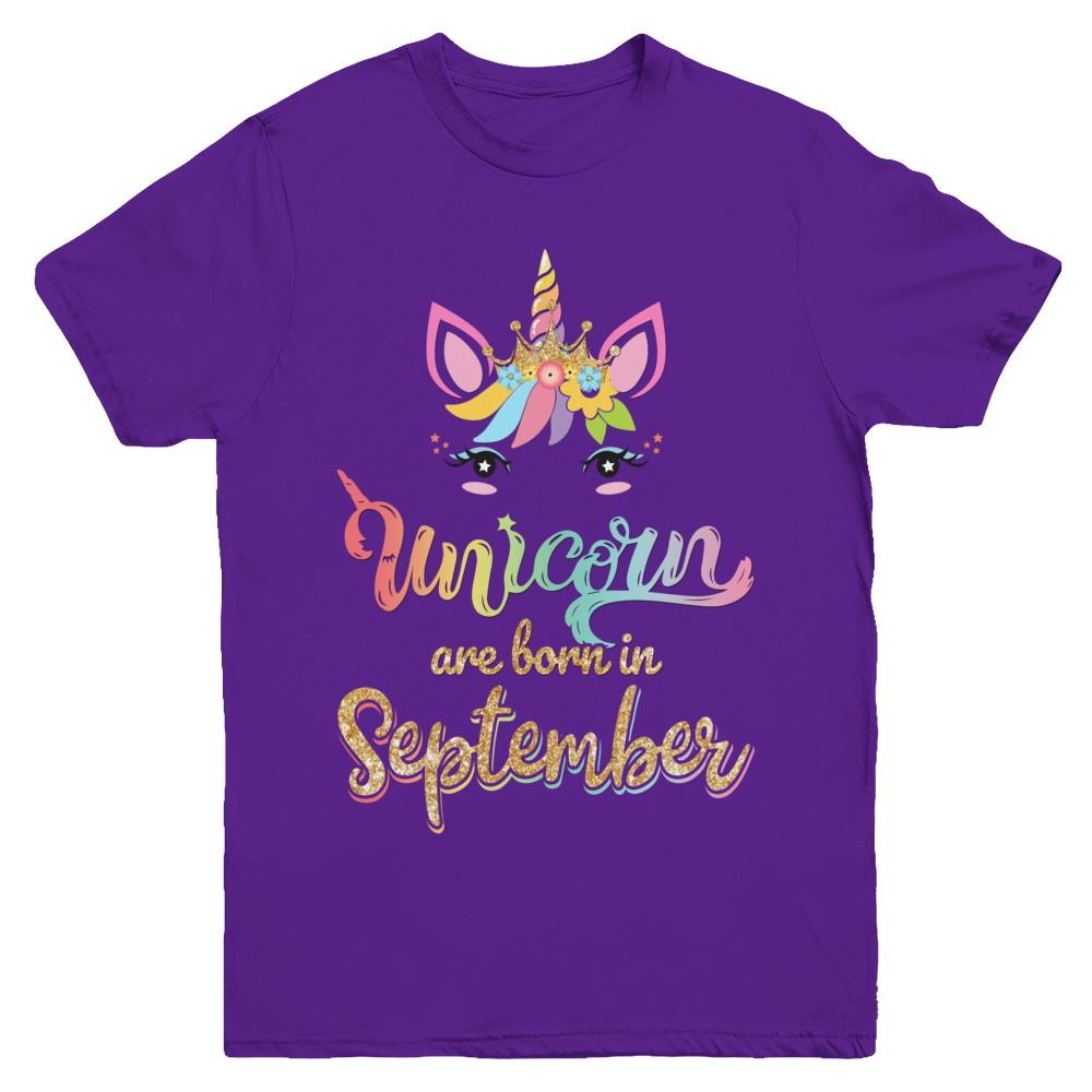 Cute Unicorns Are Born In September Birthday Gift Youth-Youth Shirt-Youth T-Shirt-Purple
