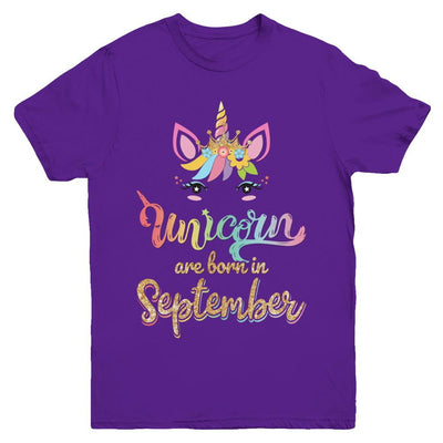 Cute Unicorns Are Born In September Birthday Gift Youth-Youth Shirt-Youth T-Shirt-Purple