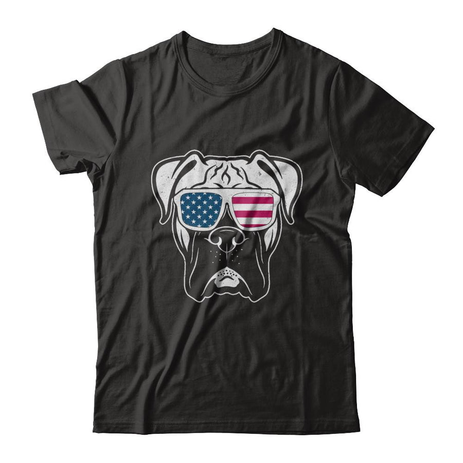 Boxer Dog American Flag Glasses 4Th Of July-T-Shirt & Hoodie-Classic T-Shirt-Black