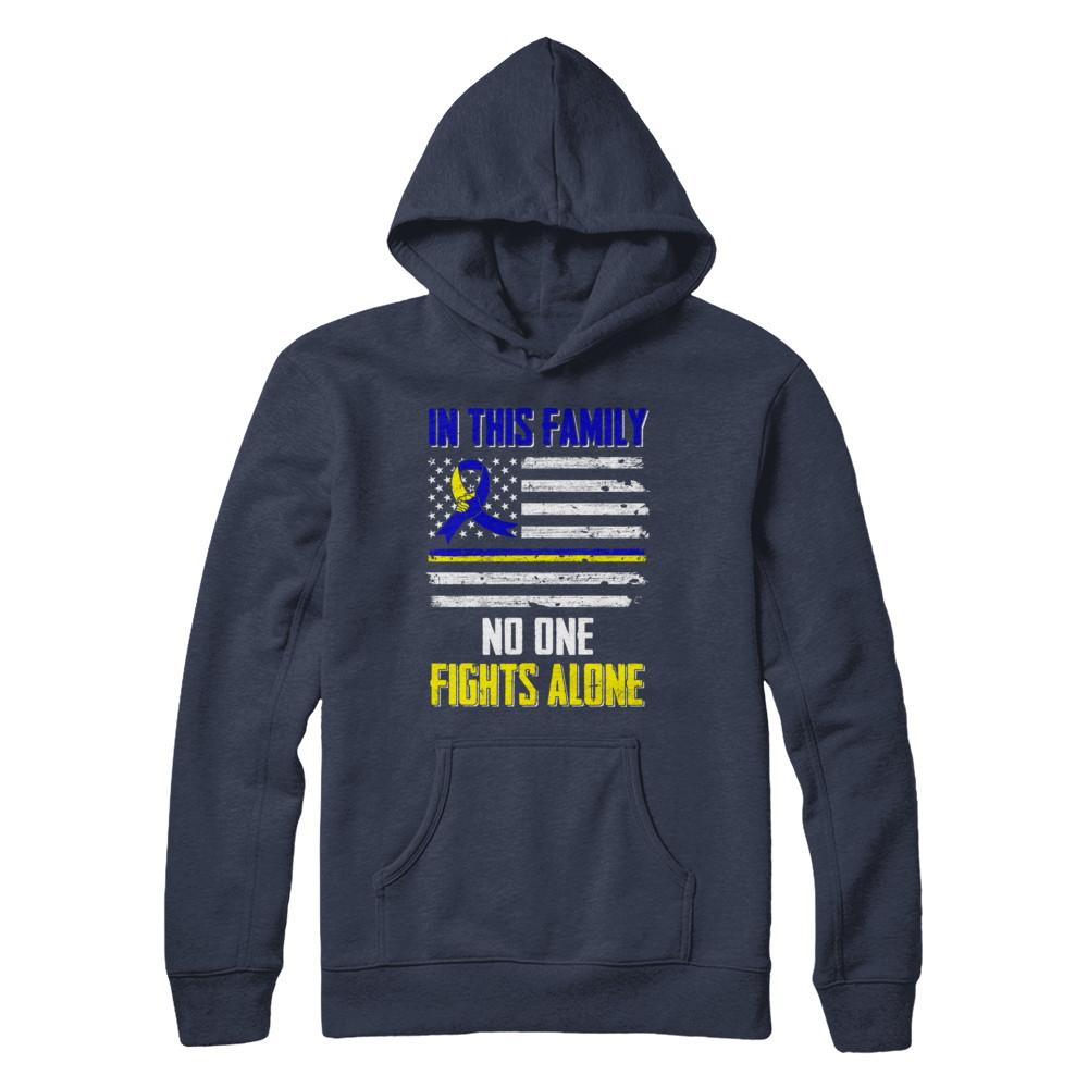 In This Family No One Fights Alone Down Syndrome-T-Shirt & Hoodie-Pullover Hoodie-Navy
