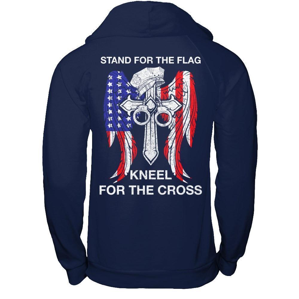 Police Stand For The Flag Kneel For The Cross-T-Shirt & Hoodie-Pullover Hoodie-Navy