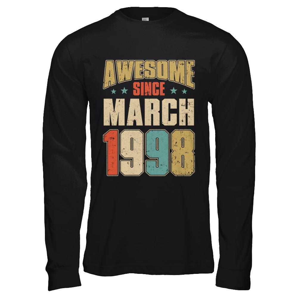 Vintage Retro Awesome Since March 1998 23th Birthday-T-Shirt & Hoodie-Long Sleeve T-Shirt-Black