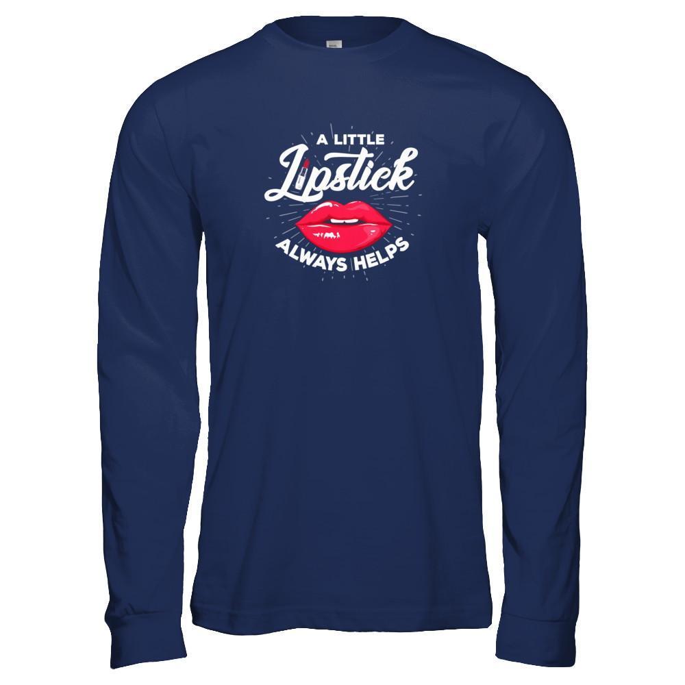 A Little Lipstick Always Helps-T-Shirt & Tank Top-Long Sleeve T-Shirt-Navy