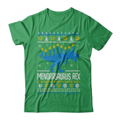 Funny Ugly Hanukkah Dinosaur T-Rex Menorasaurus Sweater-T-Shirt & Sweatshirt-Premium T-Shirt-Kelly Green