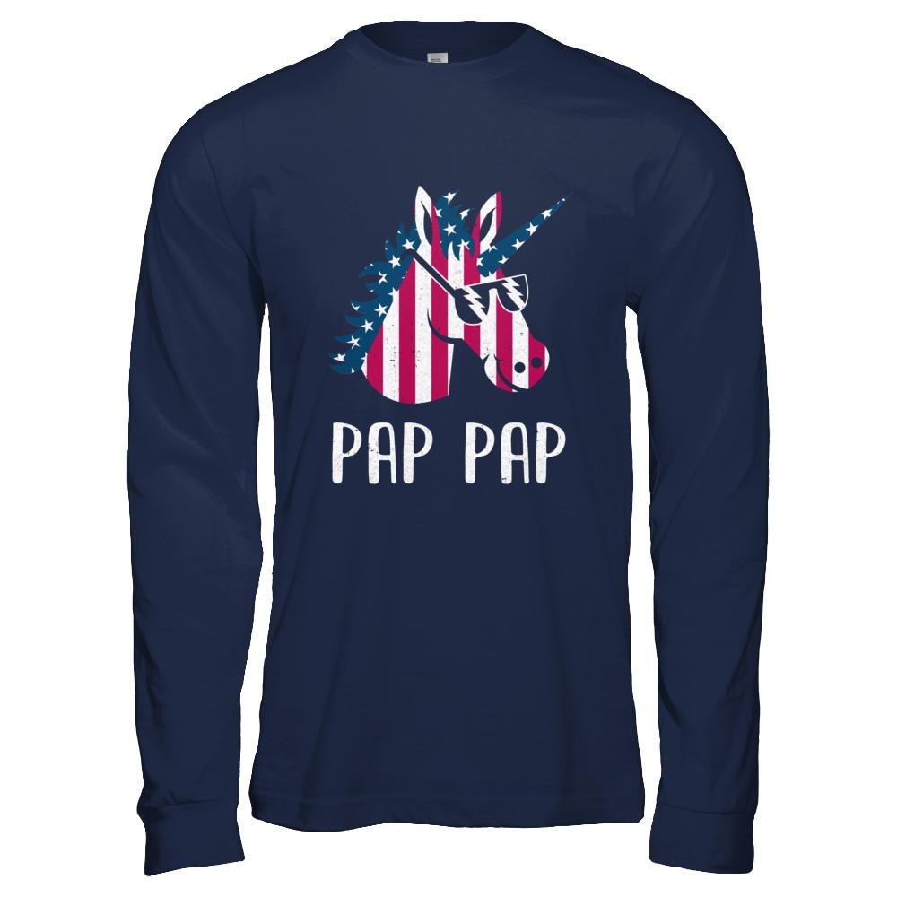 Patriotic Pap Pap Unicorn Americorn 4Th Of July-T-Shirt & Hoodie-Long Sleeve T-Shirt-Navy