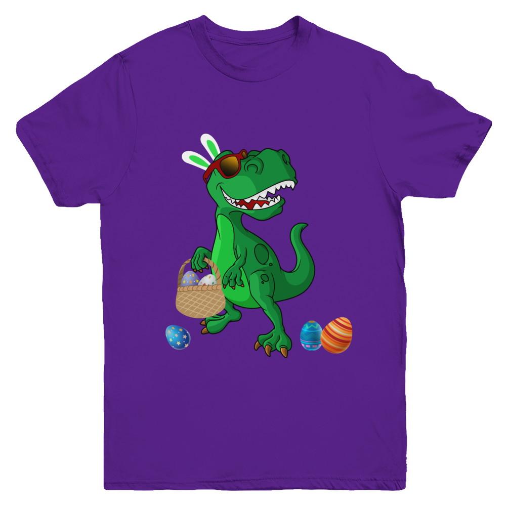 Funny Dabbing Cool Easter Bunny Dinosaur Youth-Youth Shirt-Youth T-Shirt-Purple