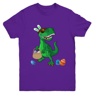 Funny Dabbing Cool Easter Bunny Dinosaur Youth-Youth Shirt-Youth T-Shirt-Purple