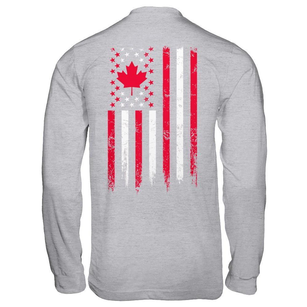 American Canadian Flag Canada Pride Heritage-T-Shirt & Hoodie-Long Sleeve T-Shirt-Sport Grey