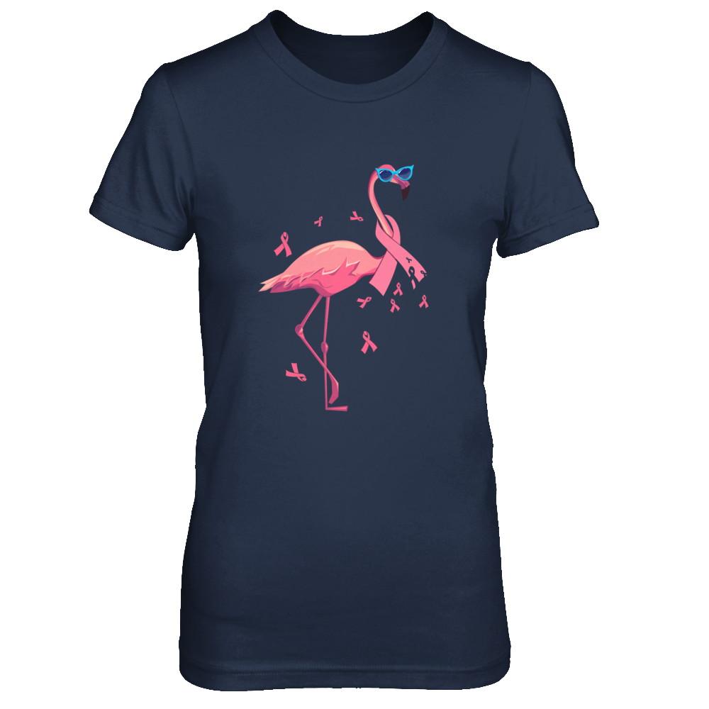 Flamingo Pink Ribbon Breast Cancer Awareness Gift-T-Shirt & Hoodie-Women's T-Shirt-Navy