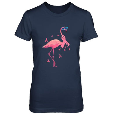 Flamingo Pink Ribbon Breast Cancer Awareness Gift-T-Shirt & Hoodie-Women's T-Shirt-Navy