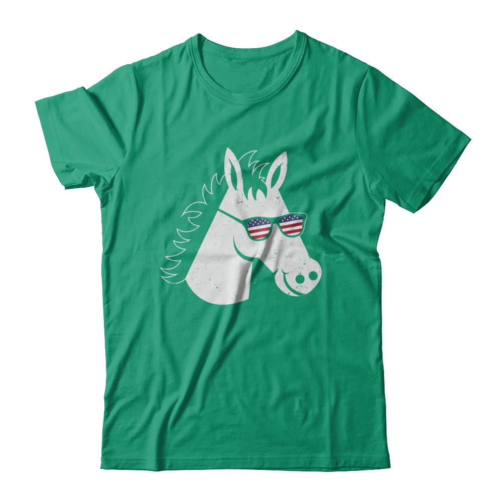July 4Th Patriotic USA American Flag With Horse-T-Shirt & Hoodie-Classic T-Shirt-Kelly Green