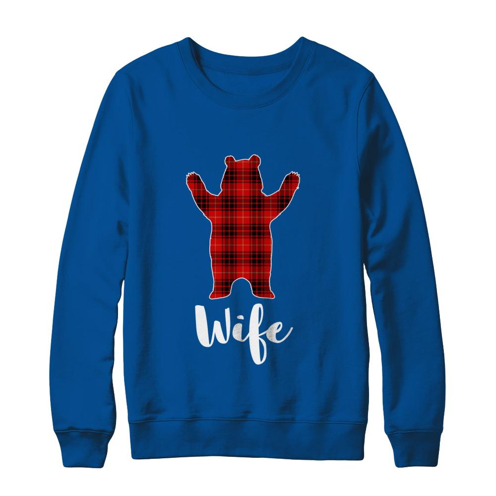 Red Wife Bear Buffalo Plaid Family Christmas Pajamas-T-Shirt & Sweatshirt-Crewneck Sweatshirt-Deep Royal