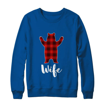 Red Wife Bear Buffalo Plaid Family Christmas Pajamas-T-Shirt & Sweatshirt-Crewneck Sweatshirt-Deep Royal