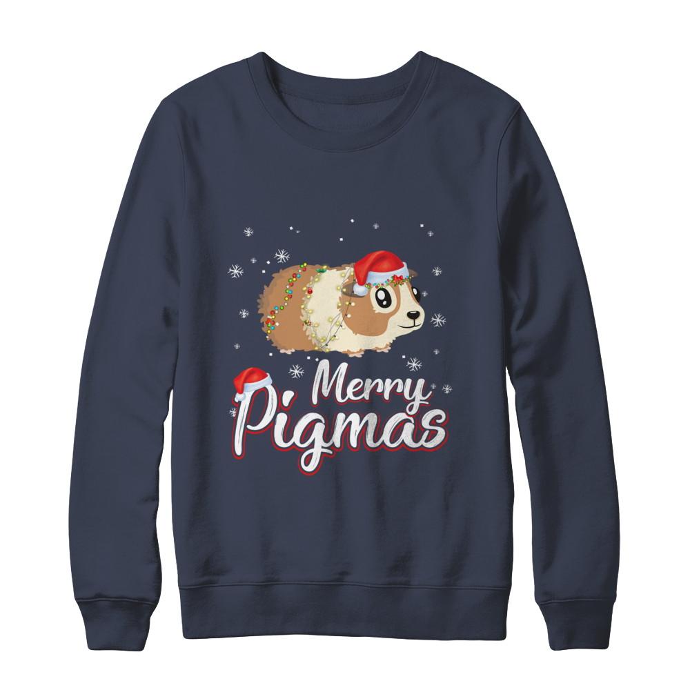Merry Pigmas Funny Guinea Pig Santa Hat Christmas Gift-T-Shirt & Sweatshirt-Crewneck Sweatshirt-Navy