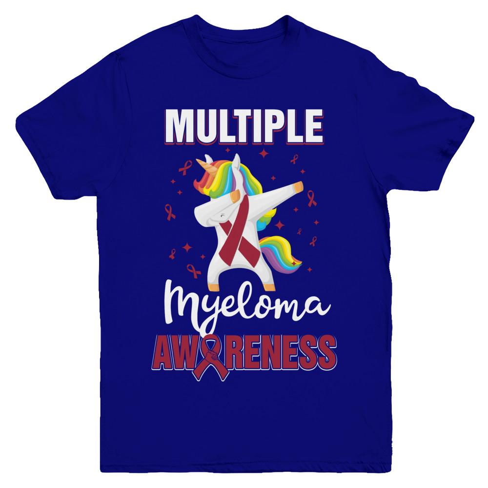 Inspirational Multiple Myeloma Awareness Unicorn Support Youth-Youth Shirt-Youth T-Shirt-Navy