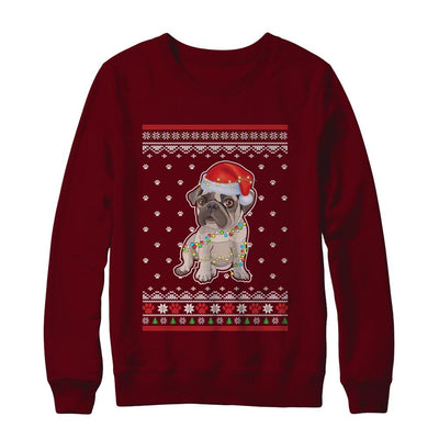 Pug Christmas Ugly Sweater Lights Dog Xmas Gift-T-Shirt & Sweatshirt-Crewneck Sweatshirt-Maroon