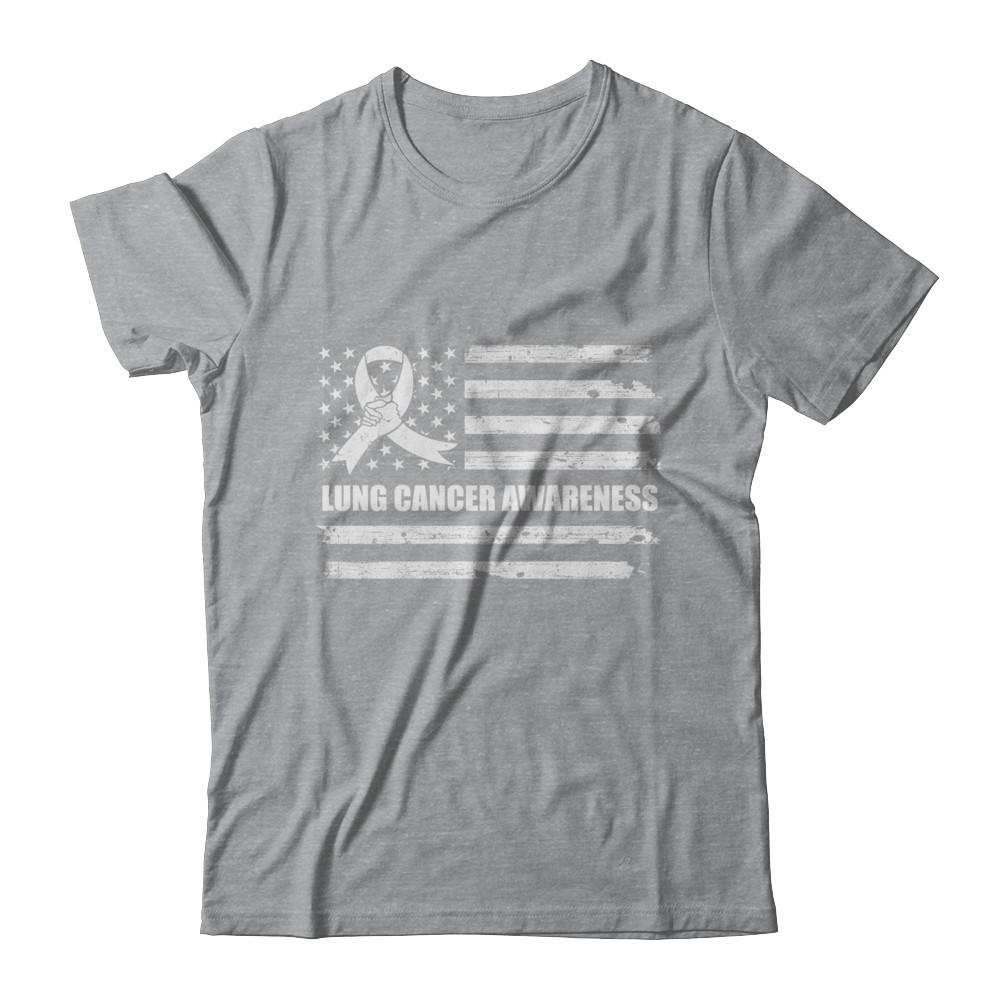 Clear Ribbon Lung Cancer Awareness US Flag-T-Shirt & Hoodie-Classic T-Shirt-Sport Grey