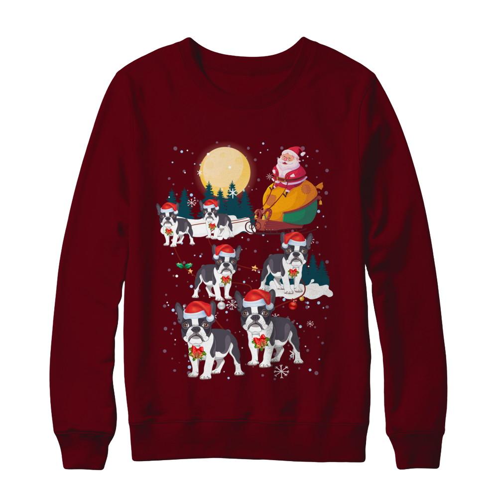 Dog Reindeer Bulldog Christmas Gift-T-Shirt & Sweatshirt-Crewneck Sweatshirt-Maroon