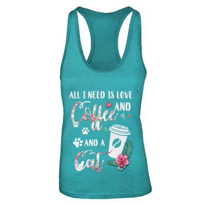 All I Need Is Love And Coffee And A Cat-T-Shirt & Tank Top-Women's Ideal Racerback Tank-Tahiti Blue
