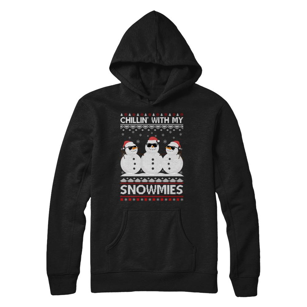 Chillin With My Snowmies Ugly Christmas Sweater-T-Shirt & Sweatshirt-Pullover Hoodie-Black